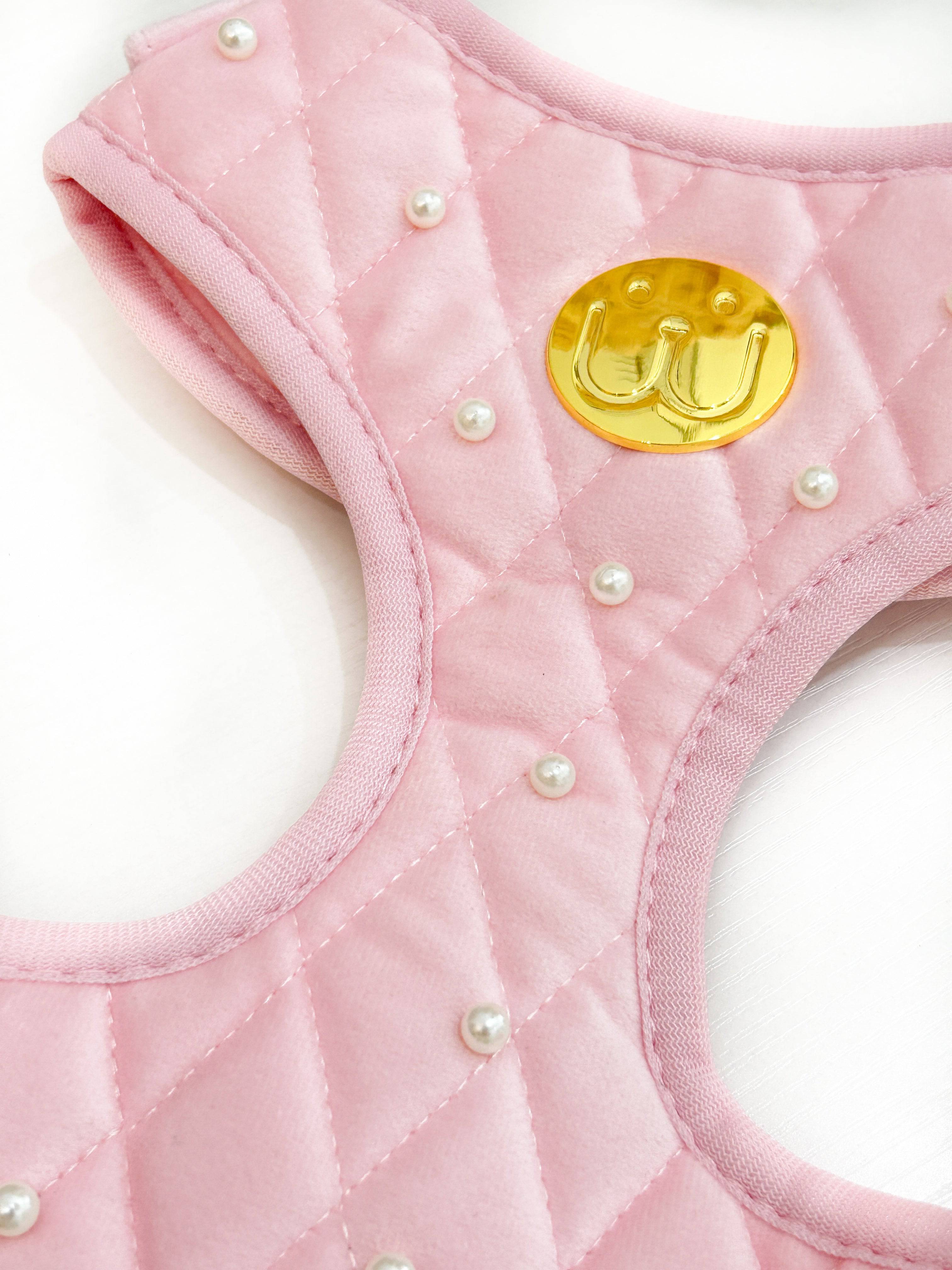 Pearls Cotton Pink Velvet Harness - Woofiao