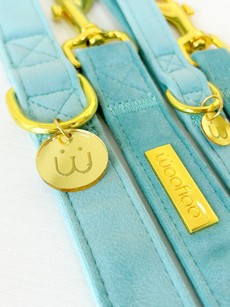 Cotton Blue Velvet Leash - Woofiao