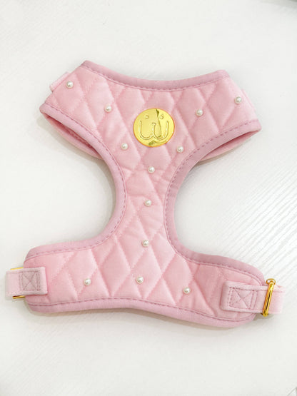 Pearls Cotton Pink Velvet Harness - Woofiao