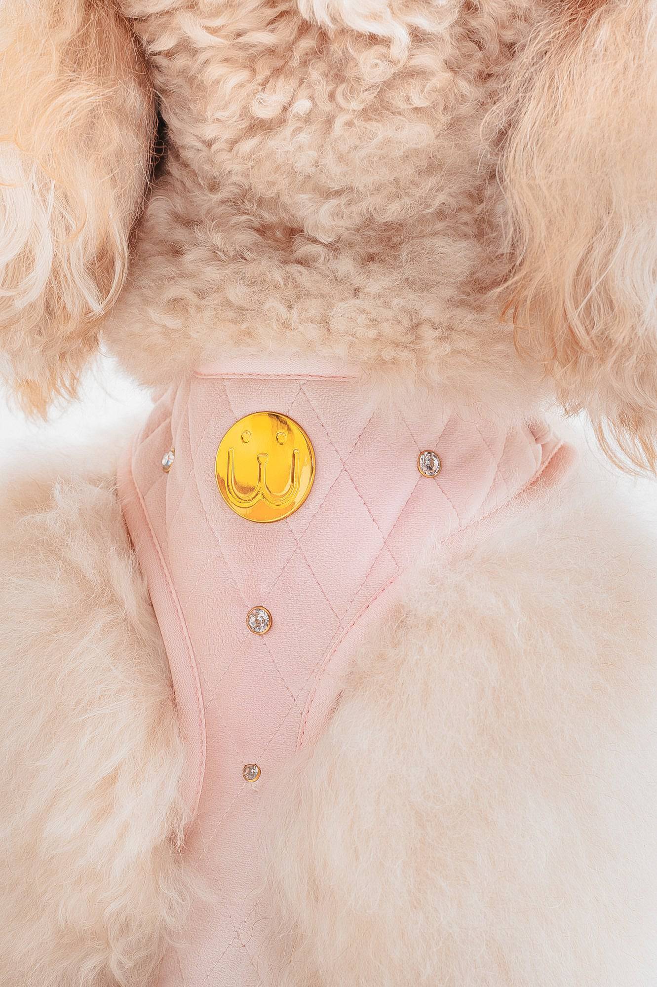 Rhinestones Cotton Pink Velvet Harness - Woofiao