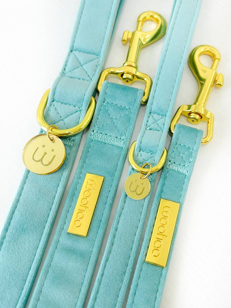 Cotton Blue Velvet Leash - Woofiao