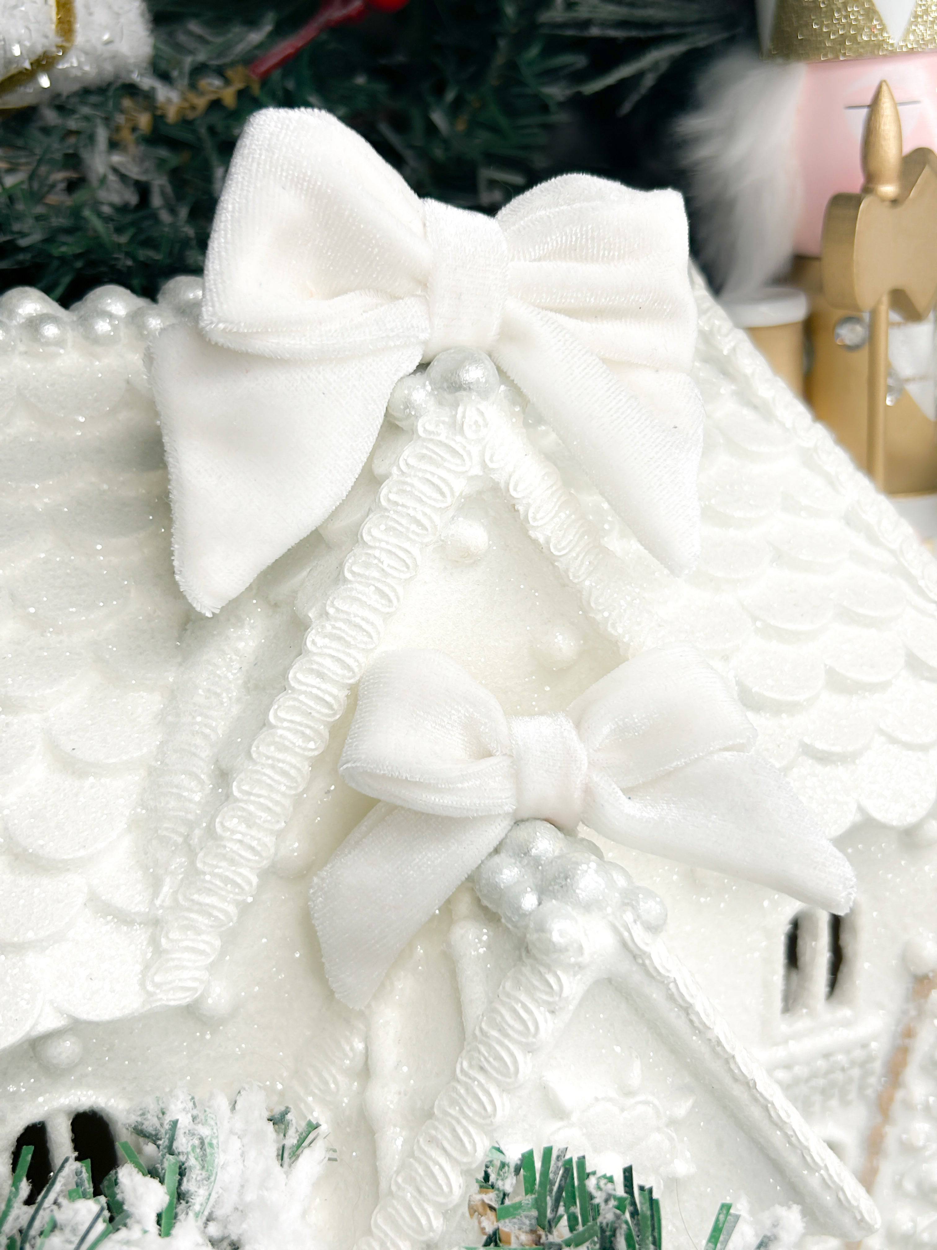 Ivory Christmas Velvet Hair Bow - Woofiao