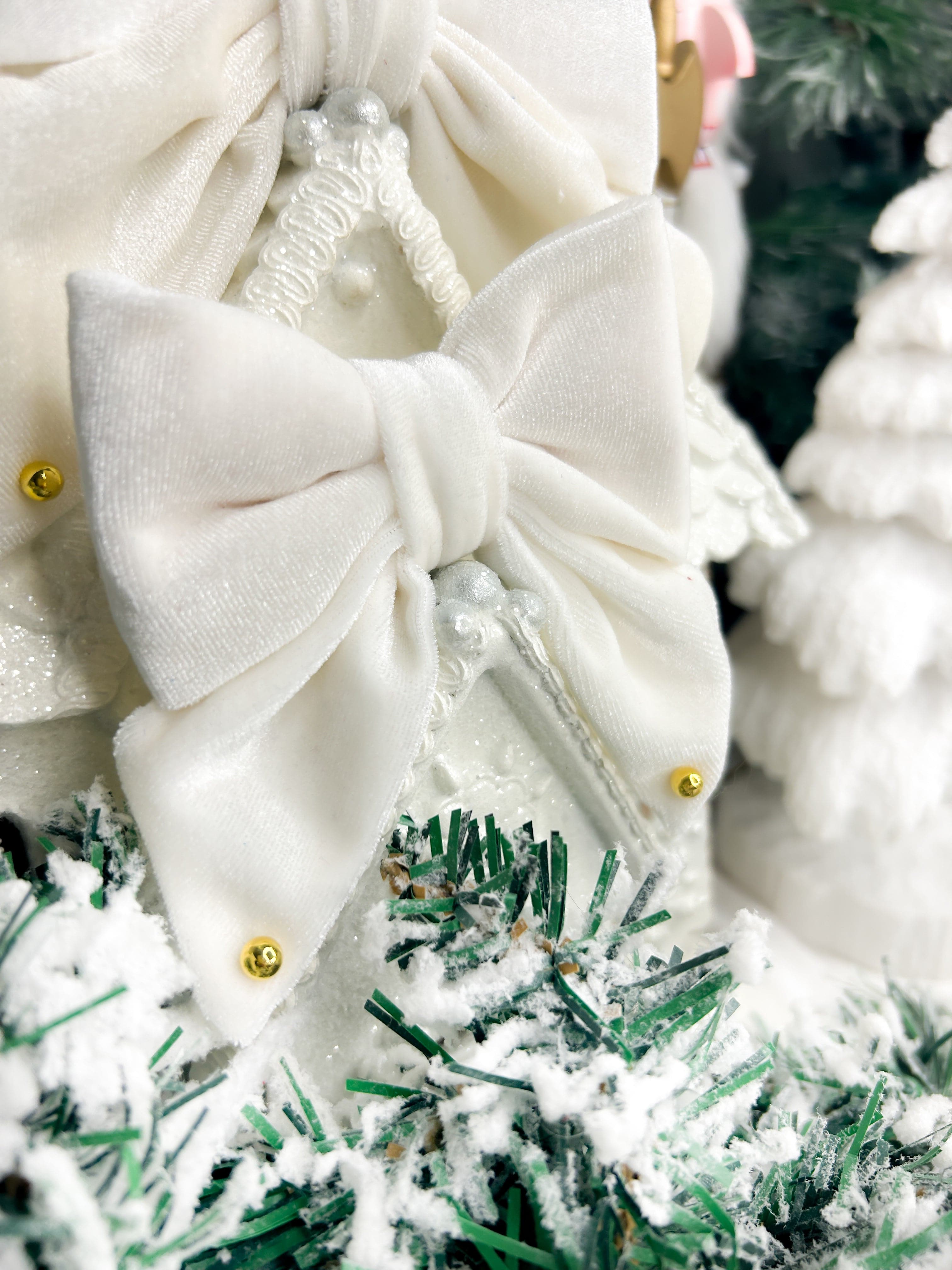 Ivory Christmas Velvet Sailor Bow Tie - Woofiao